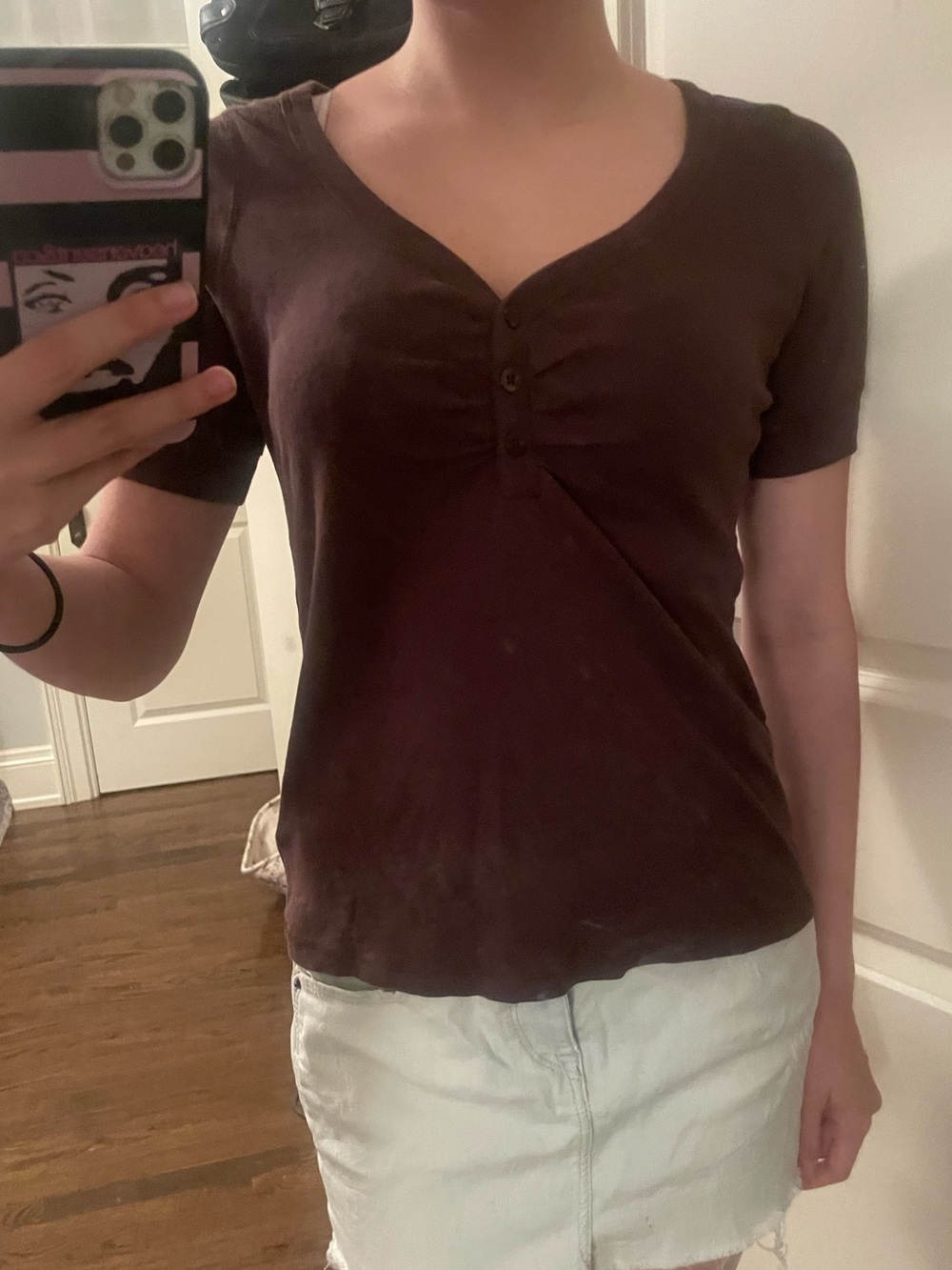 🤎 Brown Ruched Henley Baby Tee | Y2K